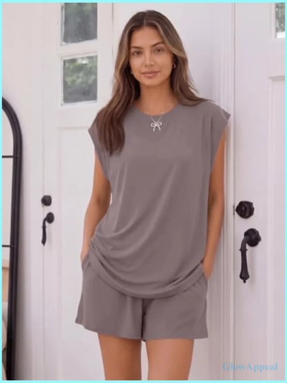 Matching Lounge Set Cap Sleeve Top & Loose Shorts with Pockets